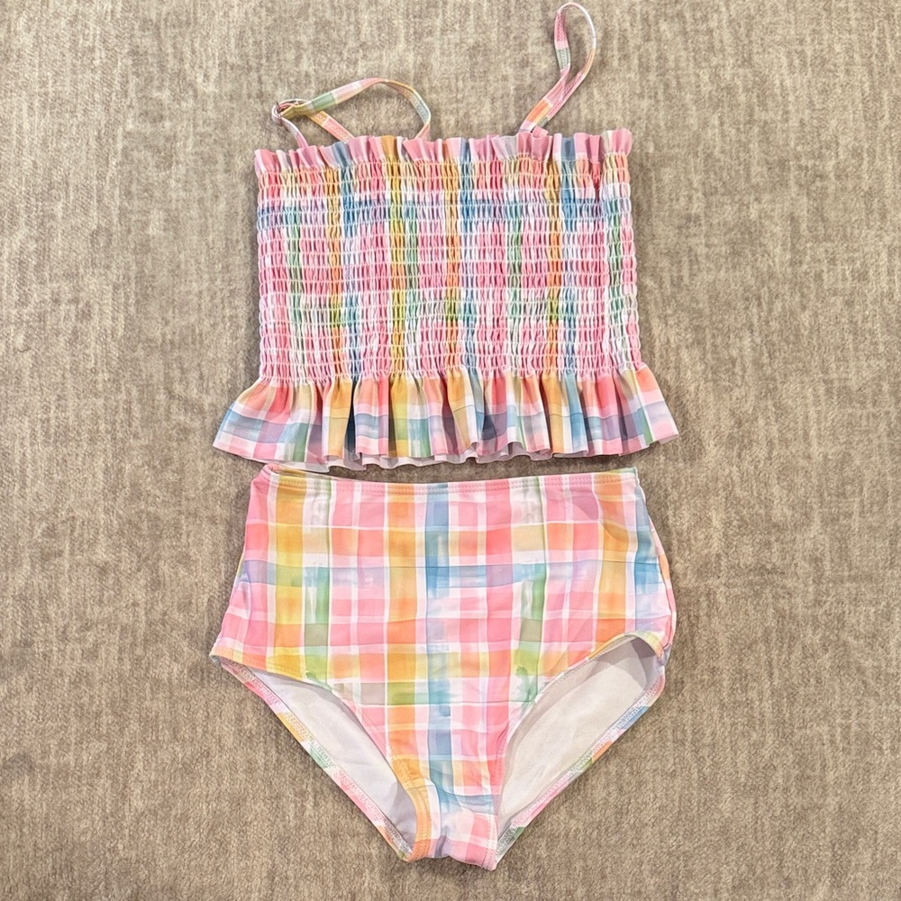 Colorful Plaid Kids Swim Bikini
